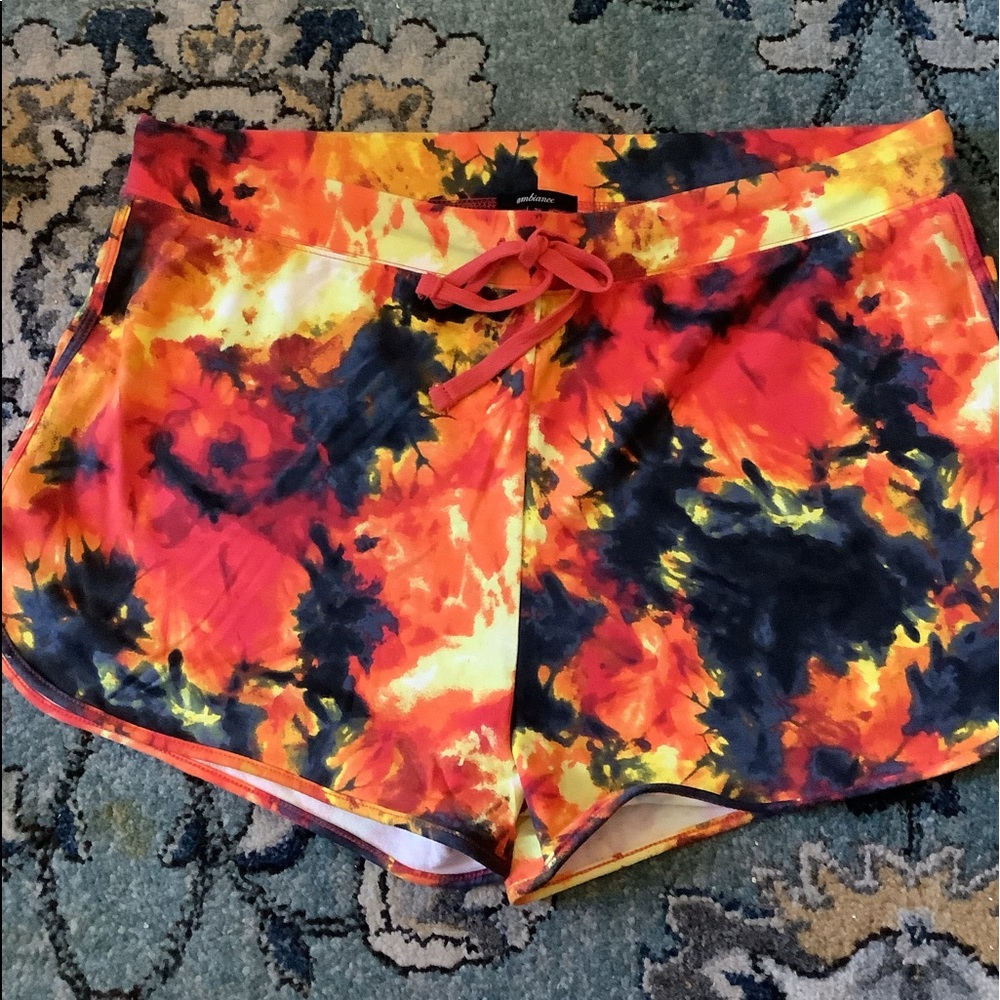 🌻NWT AMBIANCE 3X TIE DYE MULTICOLOR JOGGER SHORTS - Picture 7 of 11